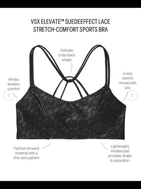 VSX Elevate Suede-Effect Lace Stretch-Comfort Sports Bra - Black Nwt Xl